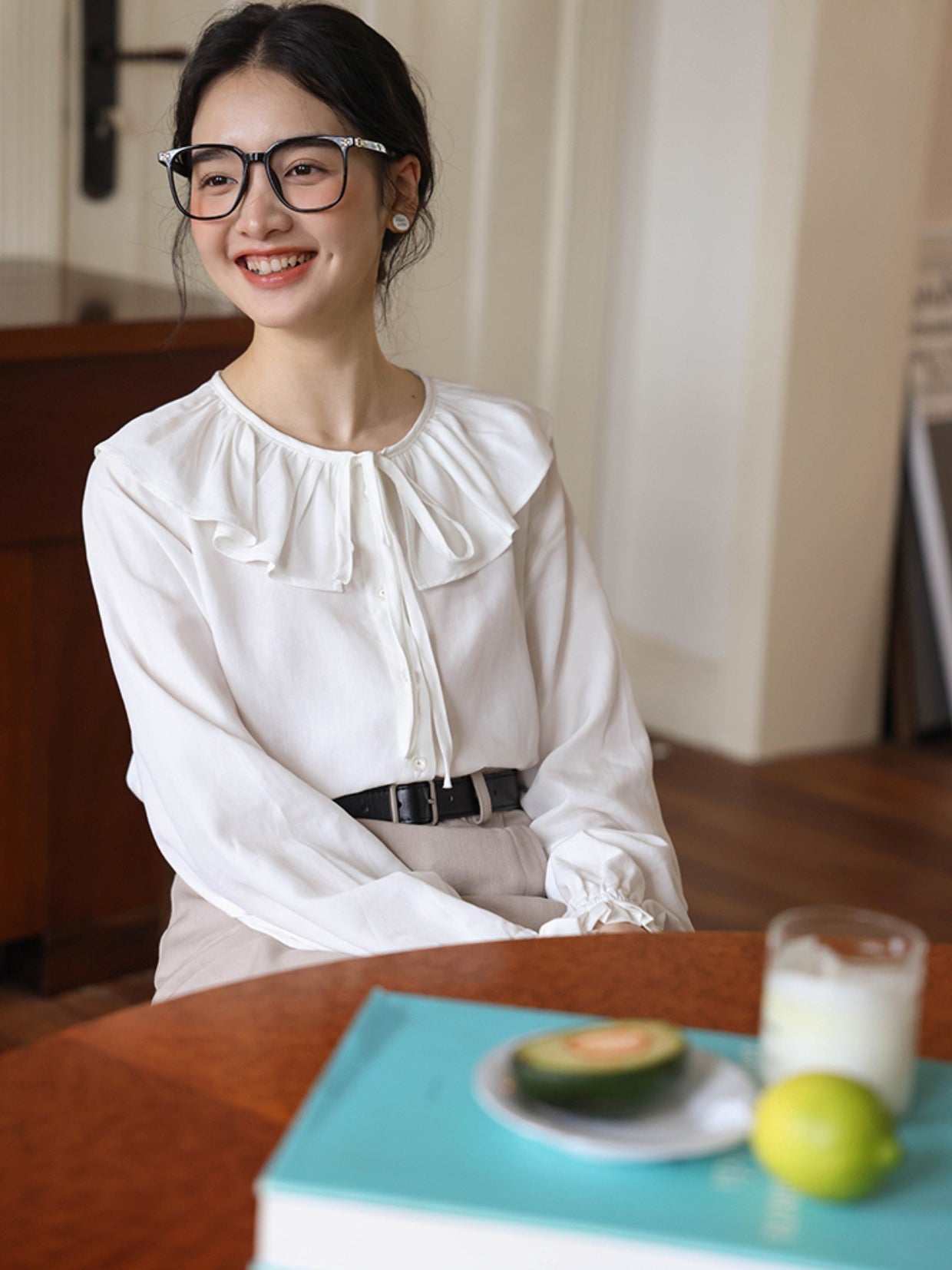 Pure white lady's French blouse