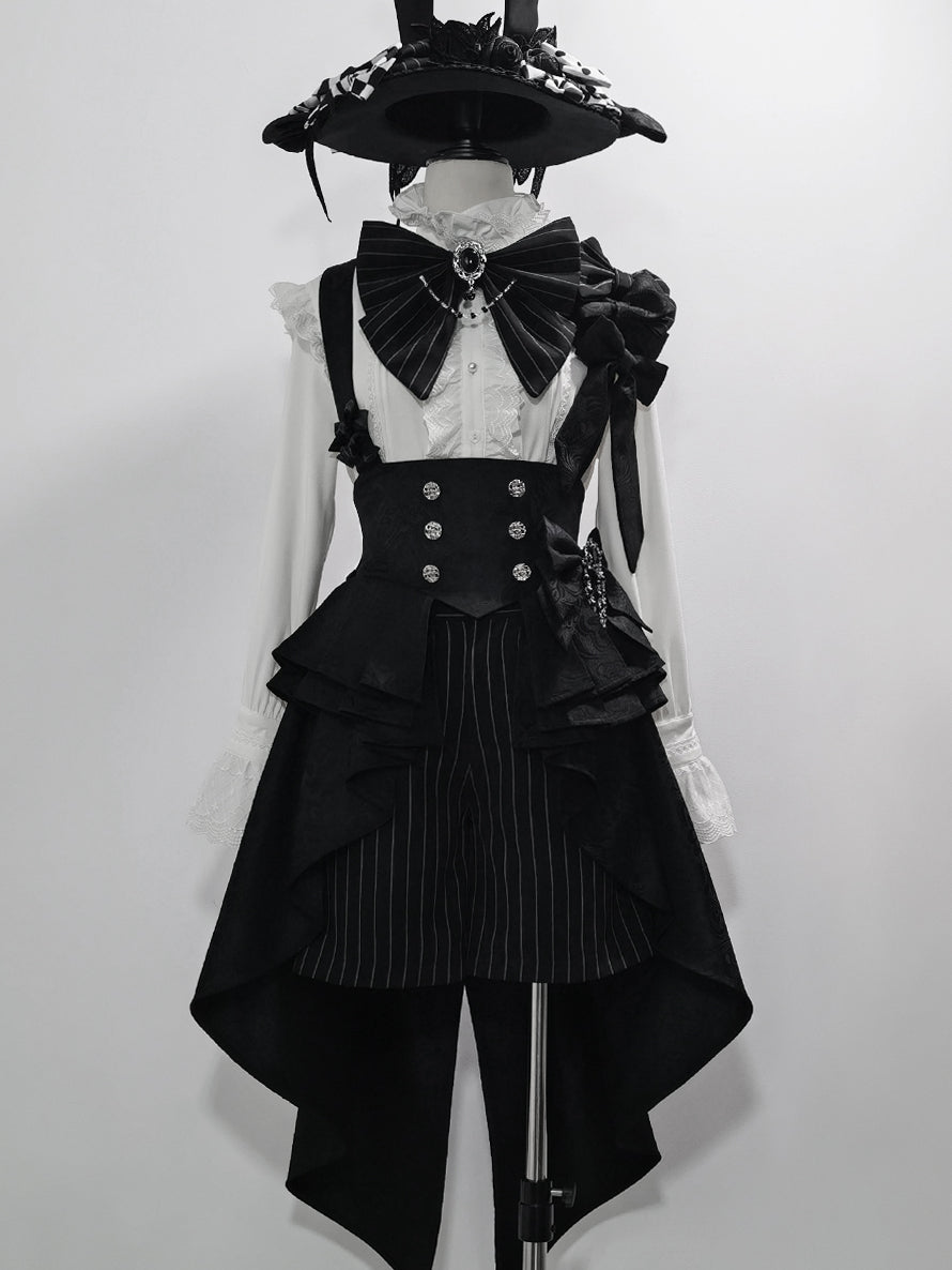 公爵騎士のジャガードコルセットと刺繍ブラウスとストライプハーフパンツとストライプバックリボンとリボンブローチと帽子[2023年7月中旬発送予定]