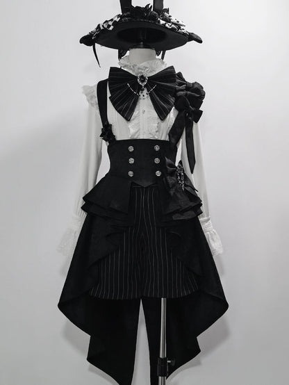 公爵騎士のジャガードコルセットと刺繍ブラウスとストライプハーフパンツとストライプバックリボンとリボンブローチと帽子[2023年7月中旬発送予定]