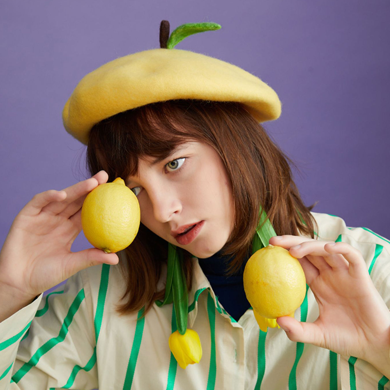 檸檬果実のベレー帽