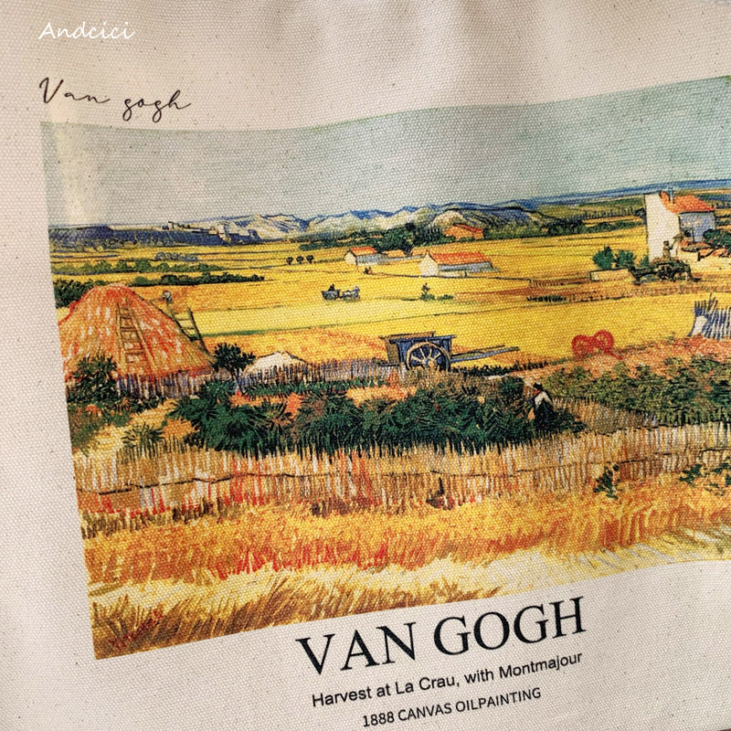 ゴッホ贋作 肉筆画油絵 収穫の風景 クロー平野の収穫、背景にモン 