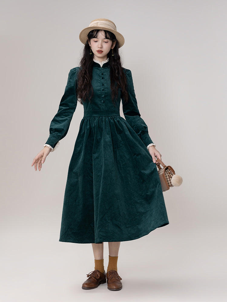Dark green lady's corduroy dress remulia Dark green lady's corduroy dress remulia