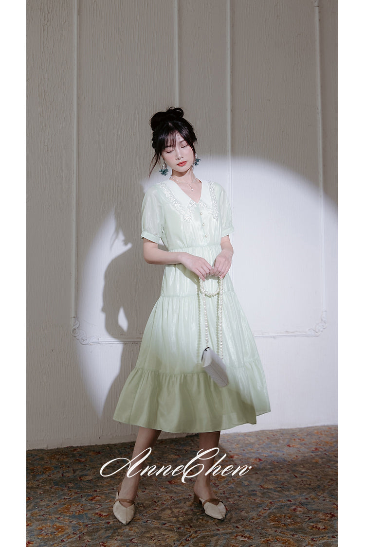 Light green embroidered collar French dress remulia Light green embroidered collar French dress remulia
