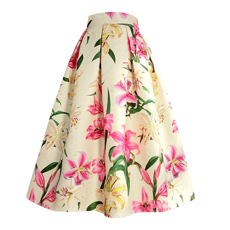 Lily flower pattern Hepburn skirt
