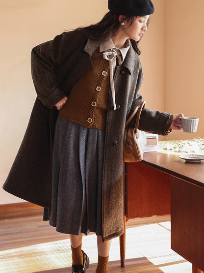 British Girl's Herringbone Wool Coat