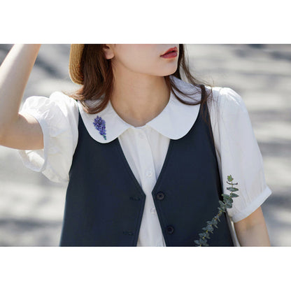 (3color)Blooming Embroidery French Blouse