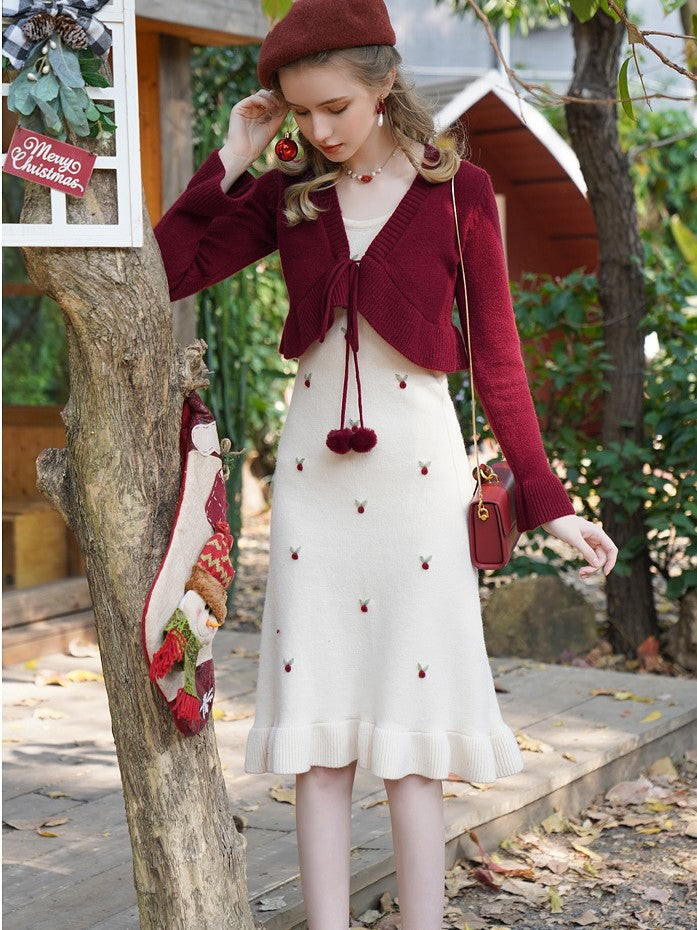 Modest maiden flower embroidery camisole knit dress and crimson ...