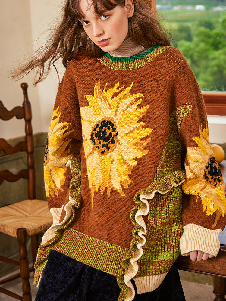 sunflower oil painting knit sweater – remulia