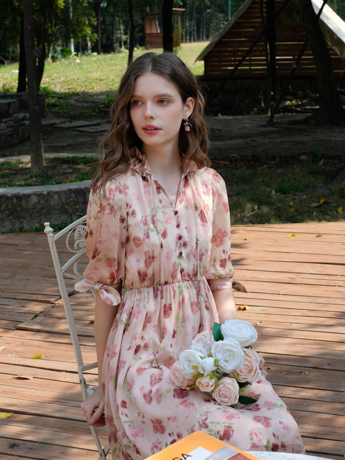 Pale red flower bleeding picture French dress