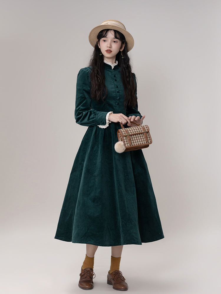 Dark green lady's corduroy dress remulia Dark green lady's corduroy dress remulia