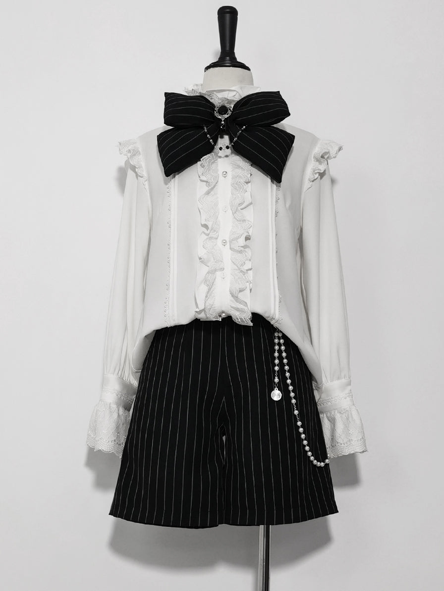 公爵騎士のジャガードコルセットと刺繍ブラウスとストライプハーフパンツとストライプバックリボンとリボンブローチと帽子[2023年7月中旬発送予定]