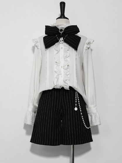 公爵騎士のジャガードコルセットと刺繍ブラウスとストライプハーフパンツとストライプバックリボンとリボンブローチと帽子[2023年7月中旬発送予定]