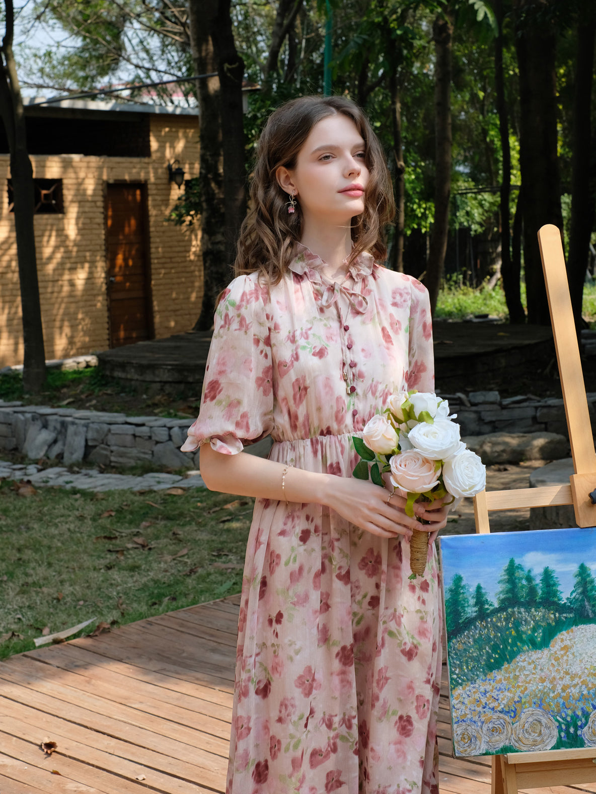 Pale red flower bleeding picture French dress