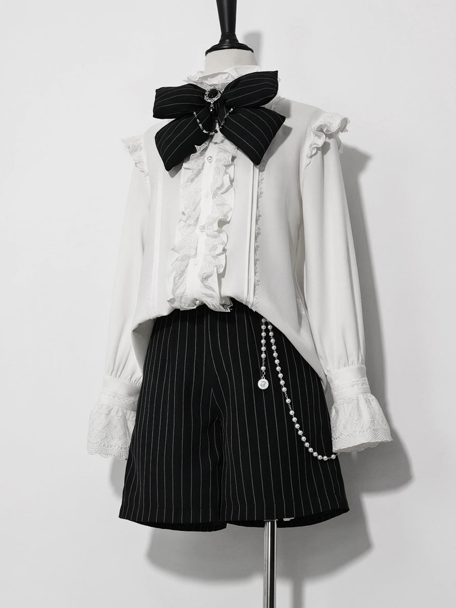 公爵騎士のジャガードコルセットと刺繍ブラウスとストライプハーフパンツとストライプバックリボンとリボンブローチと帽子[2023年7月中旬発送予定]