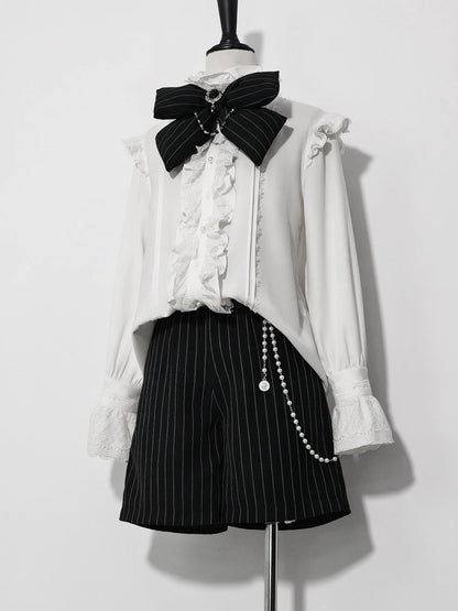 公爵騎士のジャガードコルセットと刺繍ブラウスとストライプハーフパンツとストライプバックリボンとリボンブローチと帽子[2023年7月中旬発送予定]