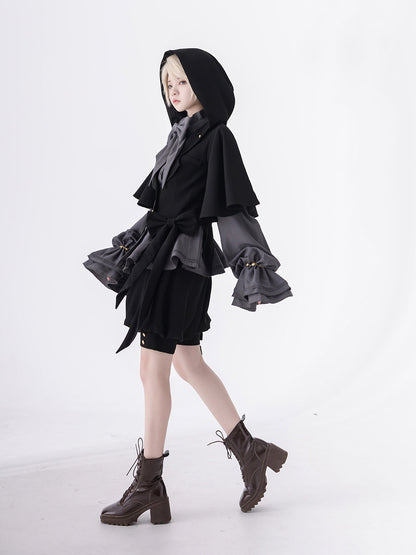 黒兎のお嬢様のフードジャケットとリボンブラウスとハーフパンツ[2023年7月中旬発送予定]