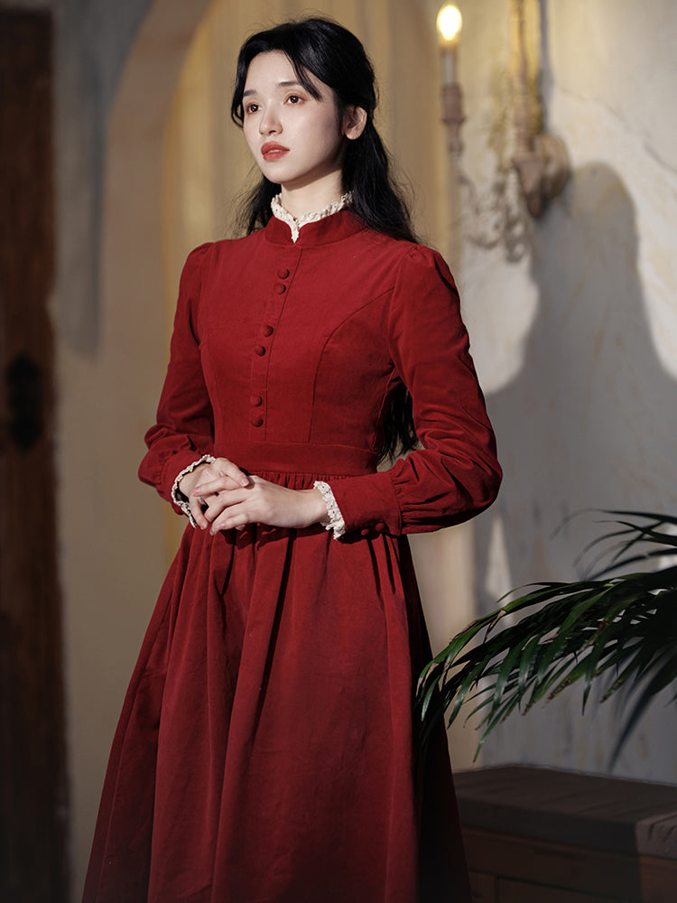 corduroy red dress Crimson Lady Corduroy Dress – remulia