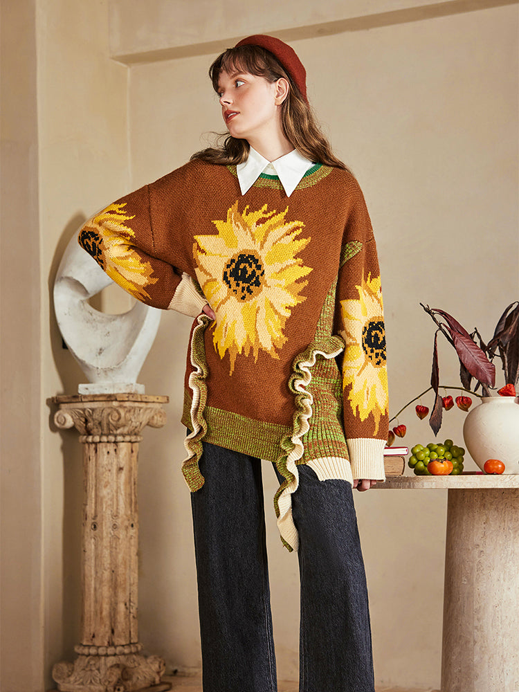 向日葵の油彩画ニットセーター