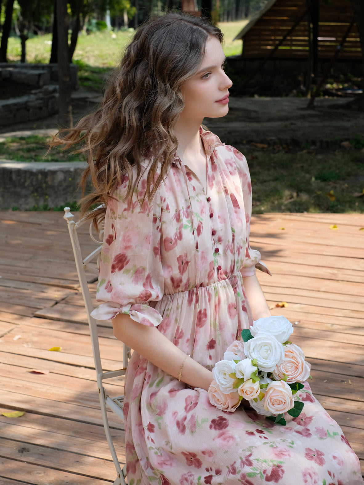 Pale red flower bleeding picture French dress