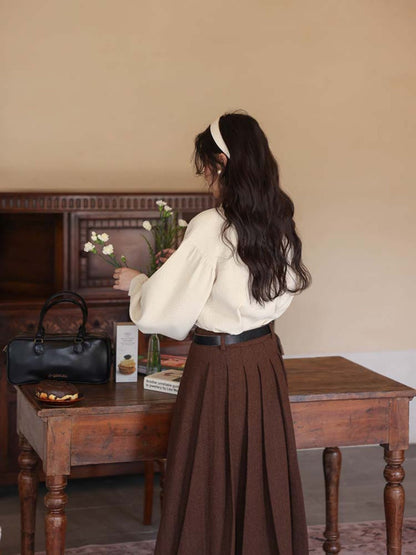 dark brown tweed pleated skirt