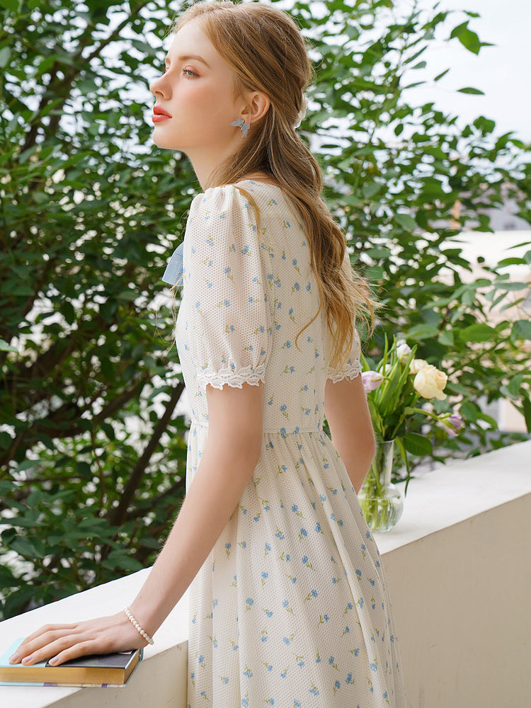 Forget-me-not floral ribbon French dress – remulia