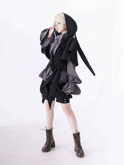 黒兎のお嬢様のフードジャケットとリボンブラウスとハーフパンツ[2023年7月中旬発送予定]