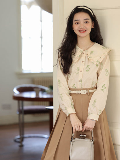 botanical embroidery French blouse