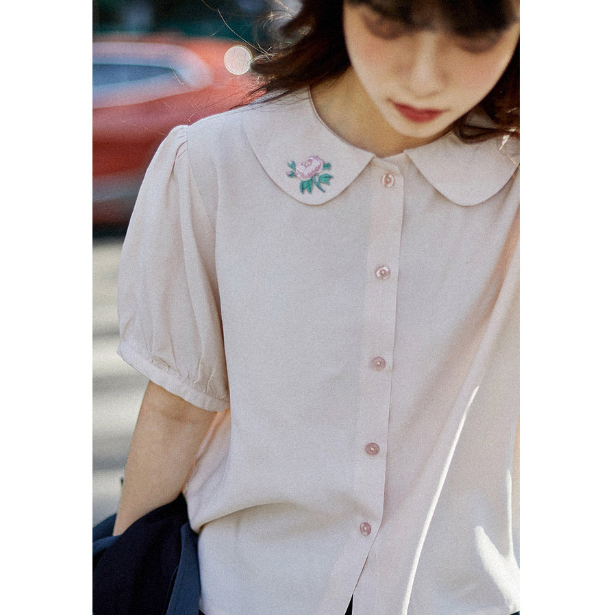 (3color)Blooming Embroidery French Blouse