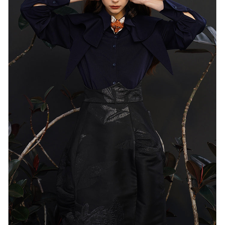 漆黒の花模様ジャガードスカート
