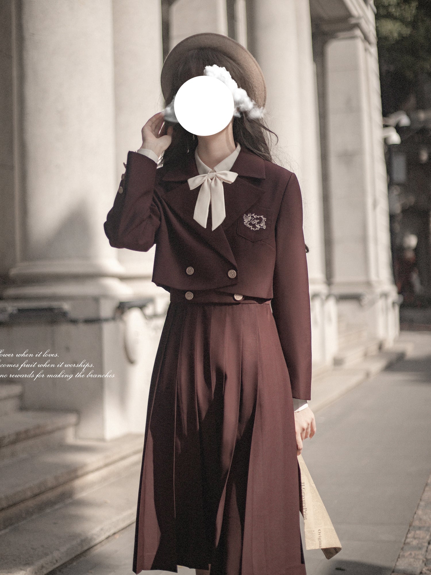Dark brown literary girl classical jumper skirt ＆ short jacket 
