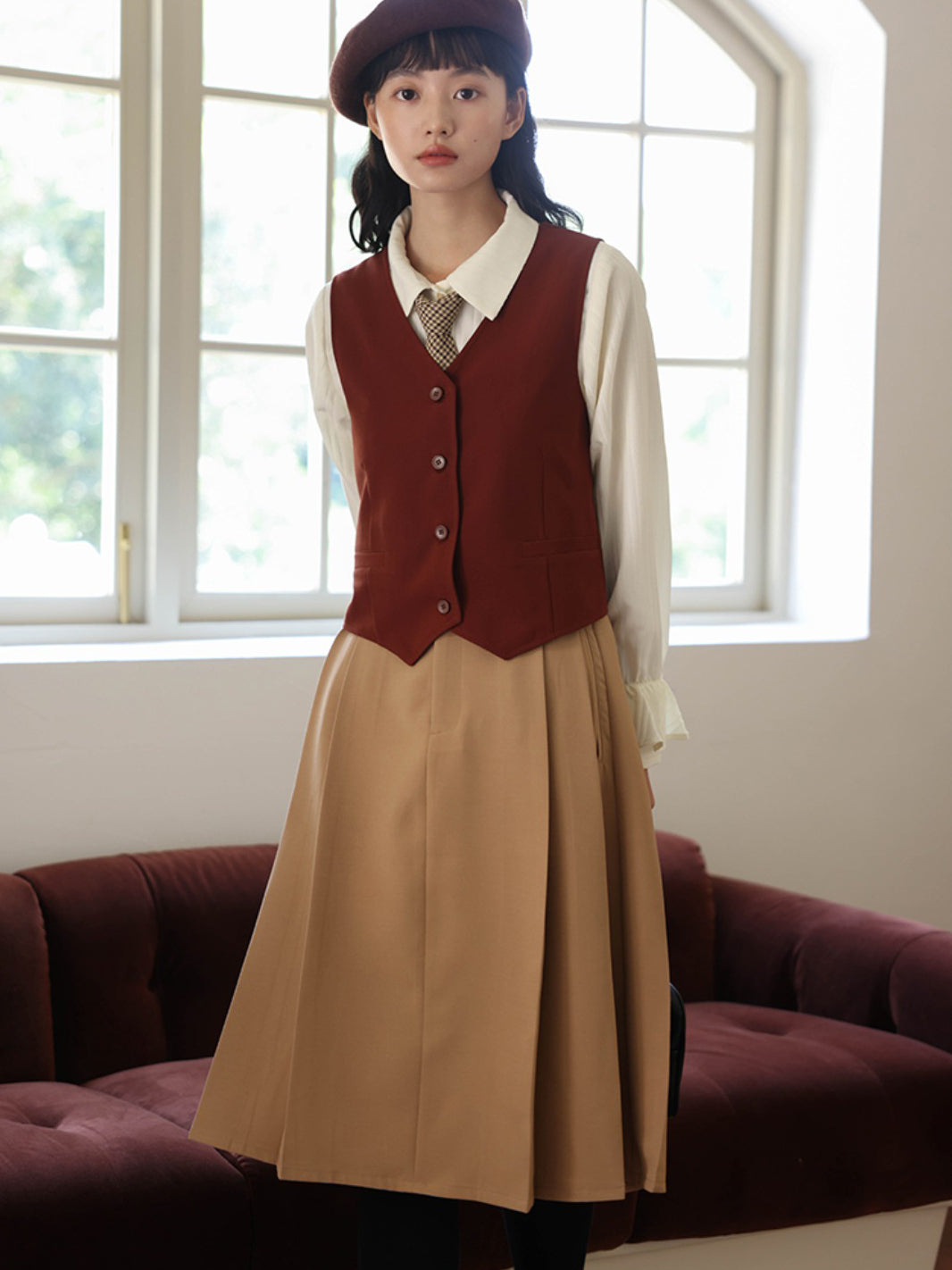 red brown literary classical vest
