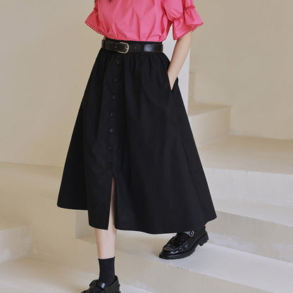 front button french retro skirt