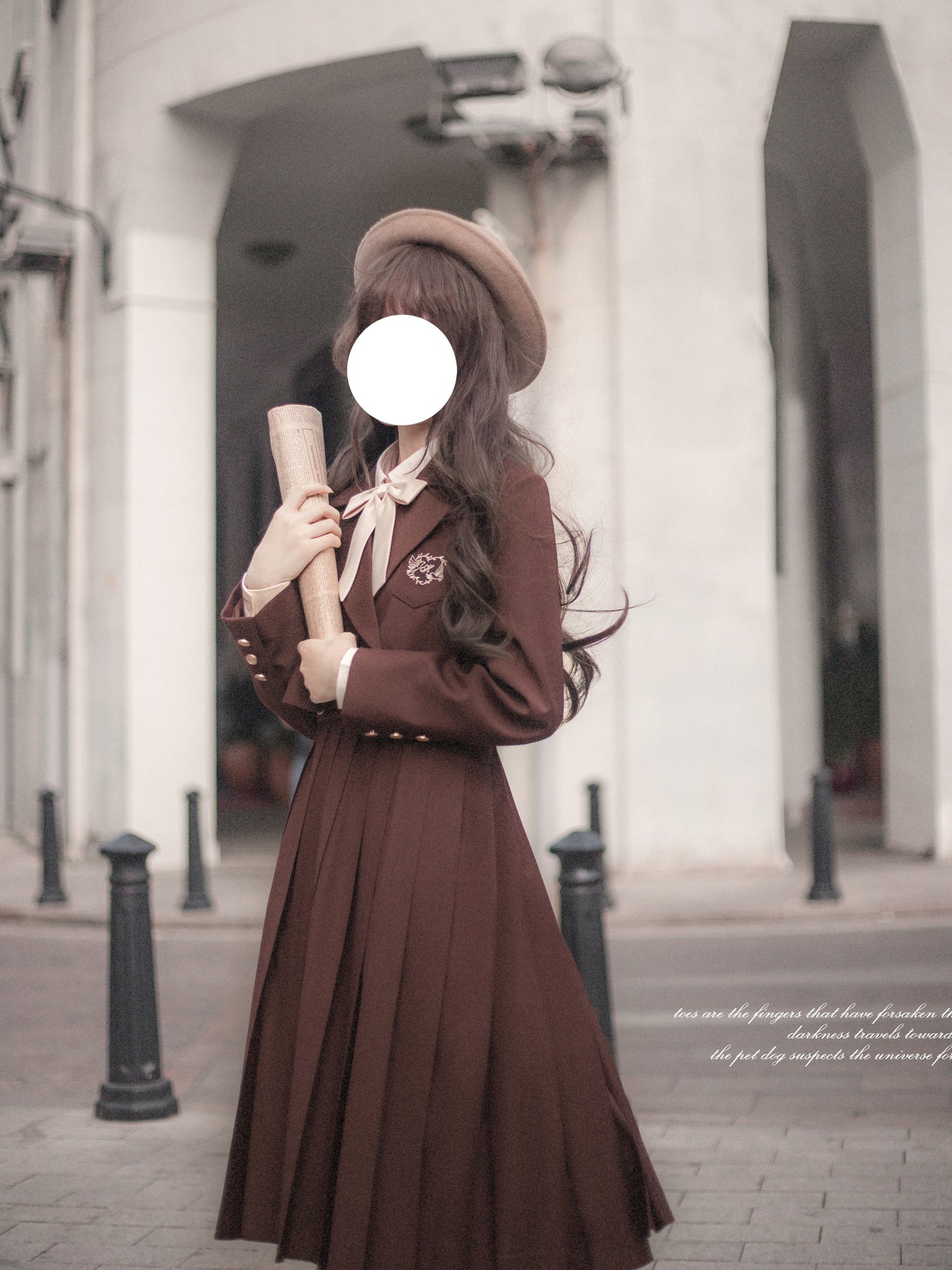 Dark brown literary girl classical jumper skirt ＆ short jacket 