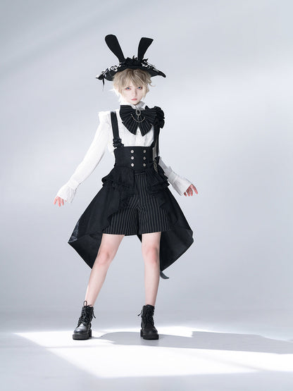 公爵騎士のジャガードコルセットと刺繍ブラウスとストライプハーフパンツとストライプバックリボンとリボンブローチと帽子[2023年7月中旬発送予定]