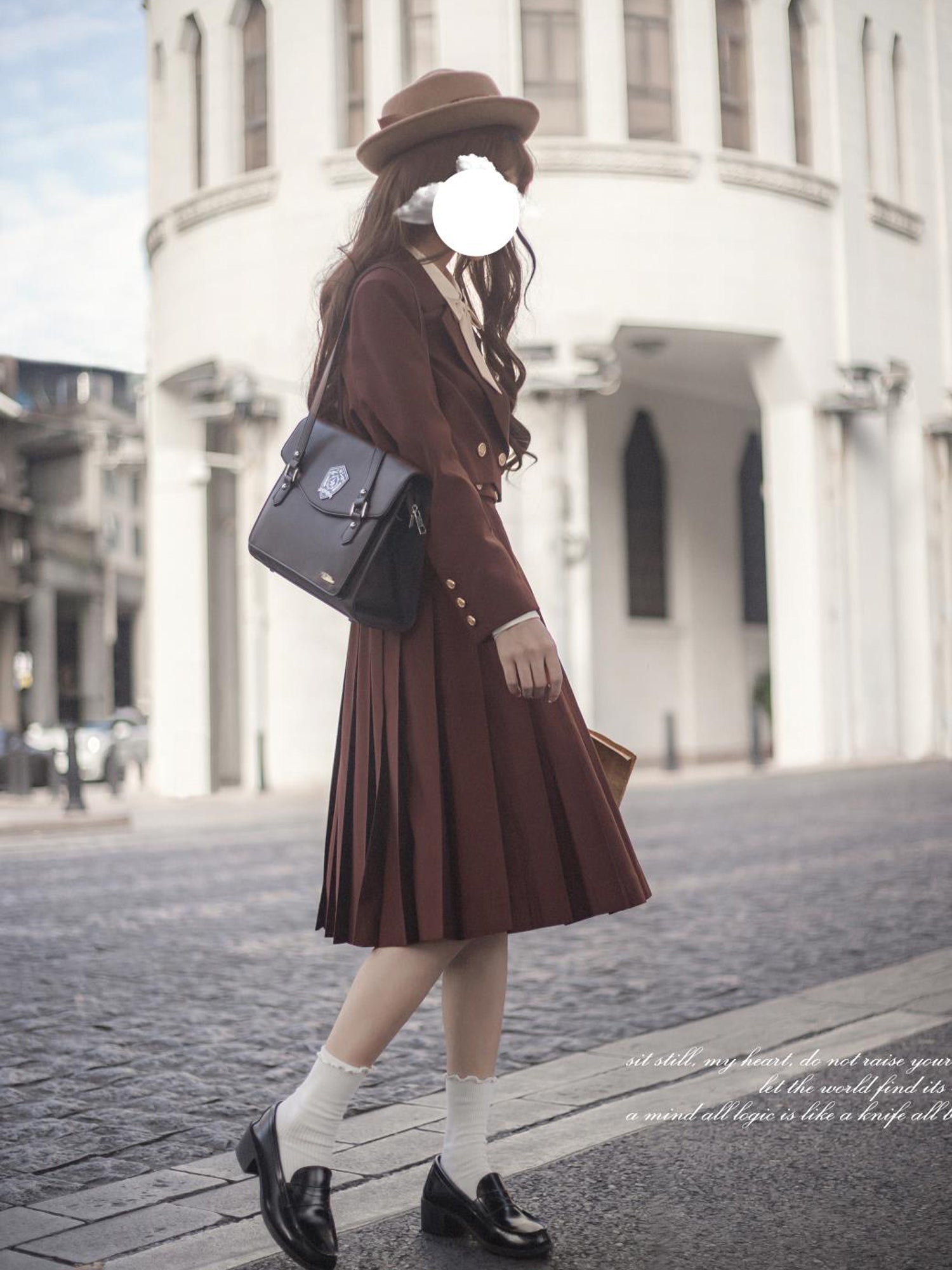 Dark brown literary girl classical jumper skirt ＆ short jacket