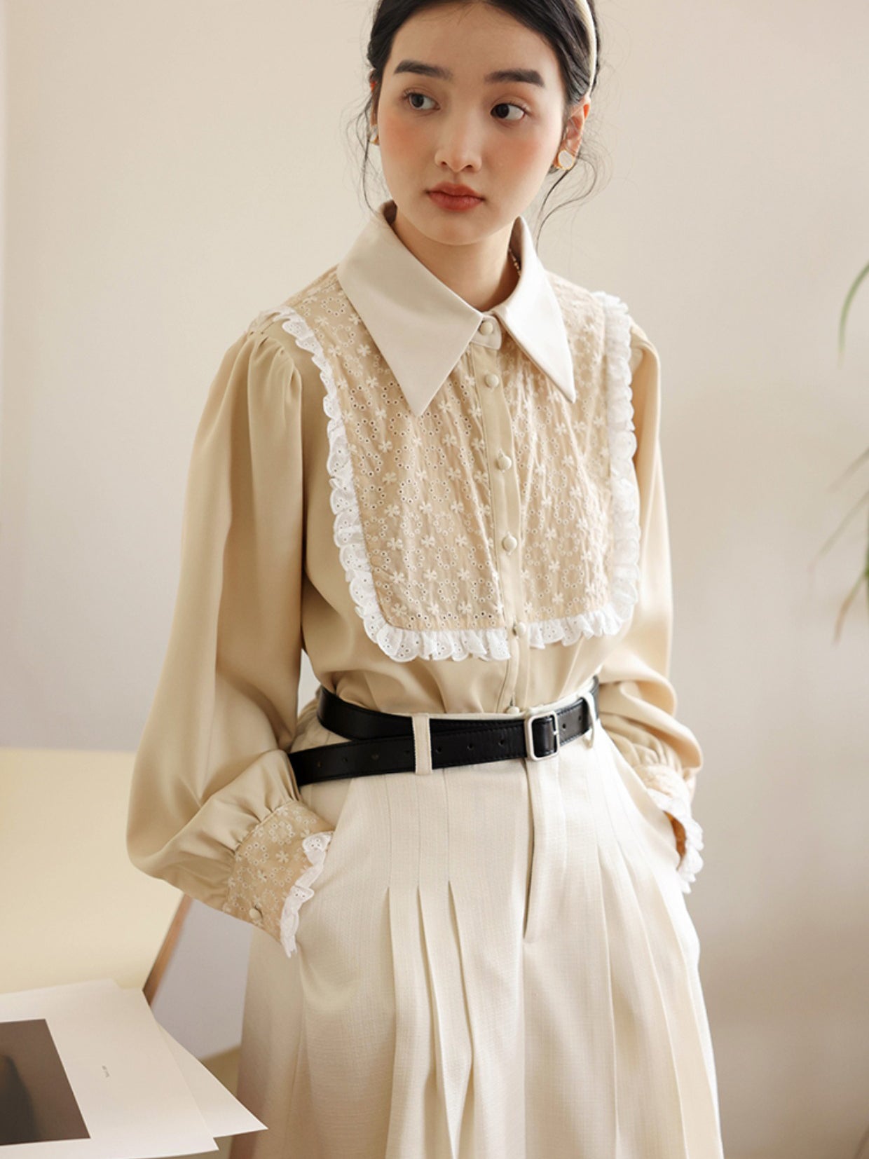 floral embroidery french retro blouse