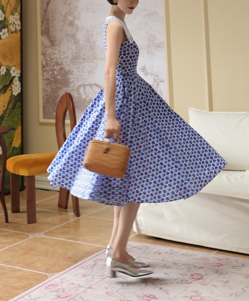 blue and white polka dot dress outfit White & Blue Polka Dot Mini Dress