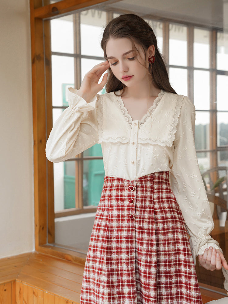 Madder red checkered jacket and high-waisted skirt – remulia