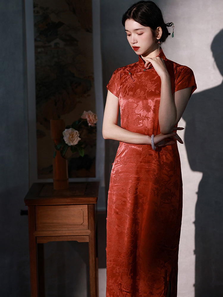 Red Vermilion Tree Pattern China Dress – remulia