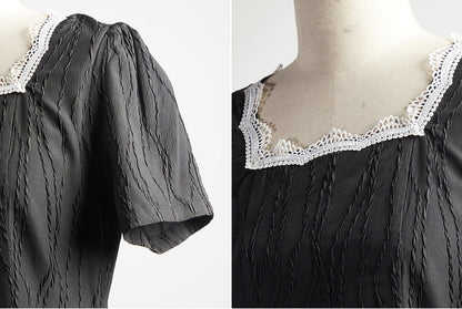 漆黒の編み模様ジャガードワンピース
