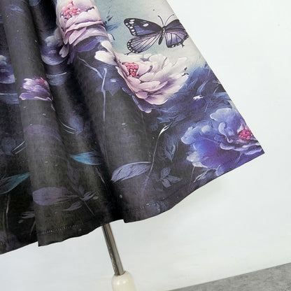 夢幻の蝶と花絵画ヘップバーンスカート