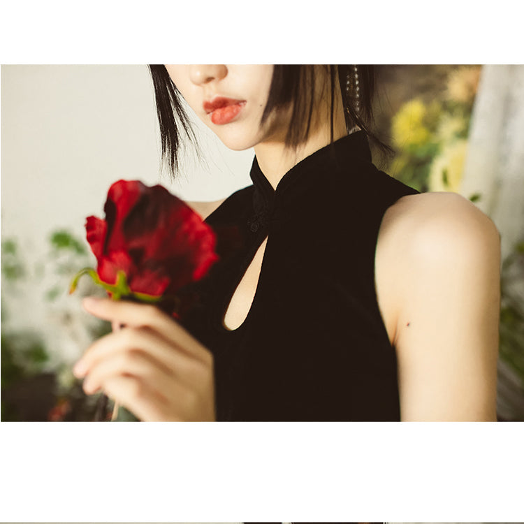 black rose velvet dress ＆ cardigan