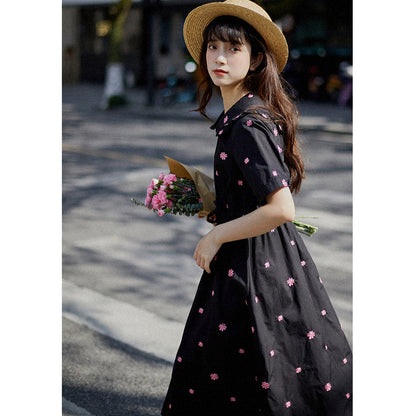 Pink flower embroidery French dress