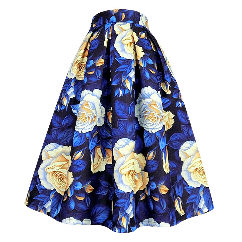 青紫の薔薇柄ヘップバーンスカート