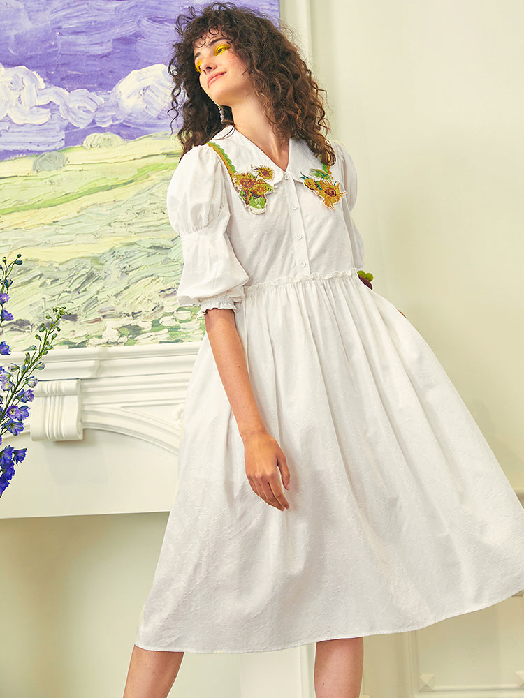 Embroidered sunflower jacquard dress Embroidered sunflower jacquard dress