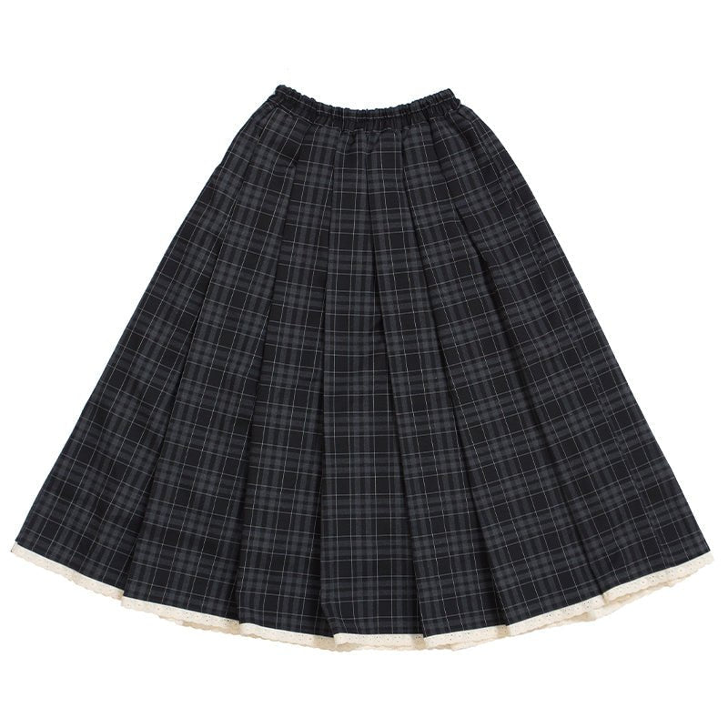 Plaid skirt all-match high-waist pleated skirt
