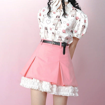 Pleated delicate lace contrast color skirt