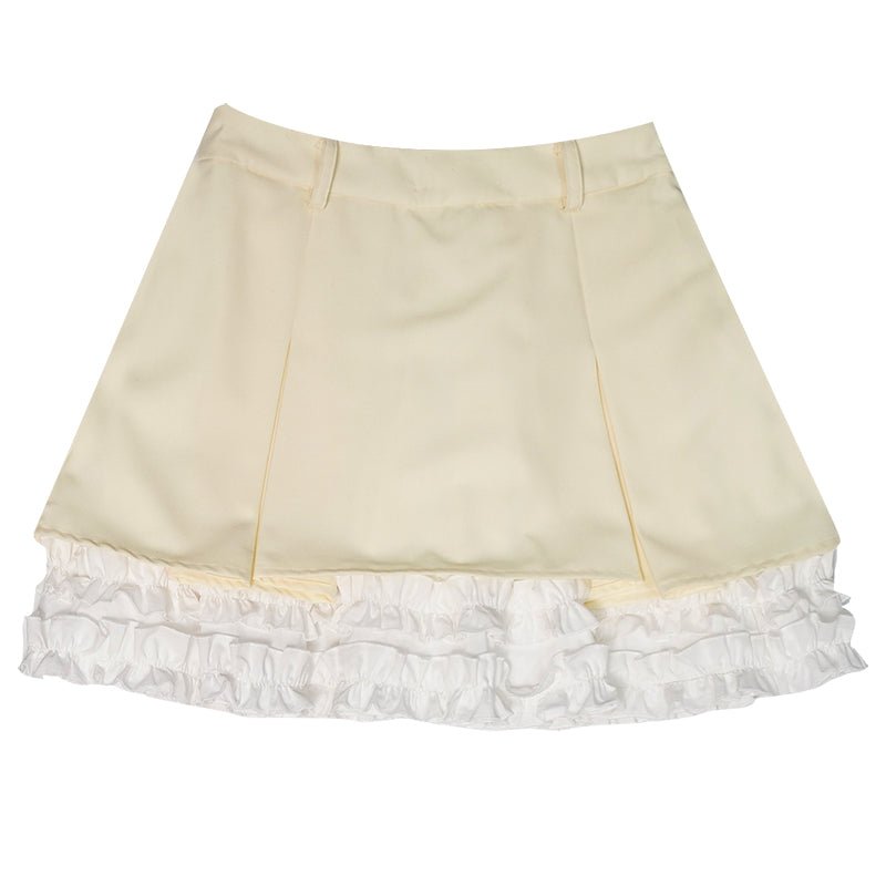Pleated delicate lace contrast color skirt