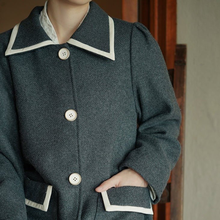 Pre-shou gray retro wool coat