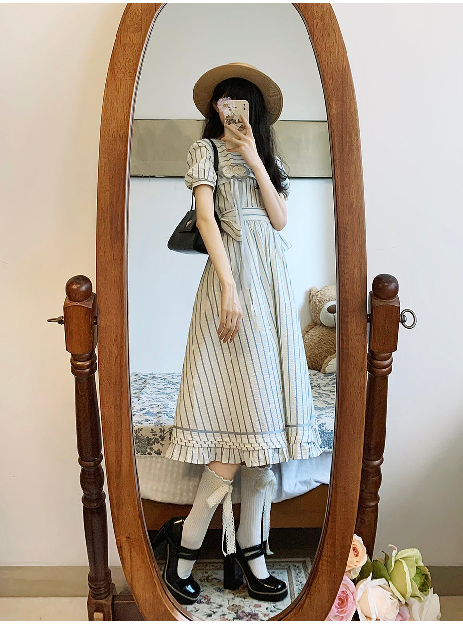 British Girl's Vertical Striped Sailor Dress（予約商品：30日以内に発送）